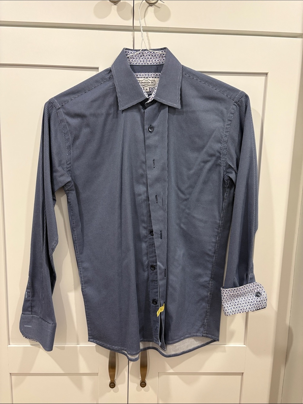 7 Downie St. Geometric Button-Down Shirt in Blue & White Size 16 Like New